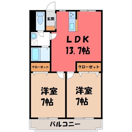 真岡駅 徒歩18分 2階の物件間取画像